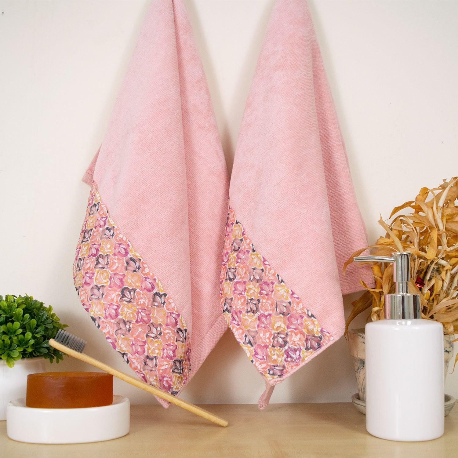 Floral Embroidery Hand Towel Set Of 4, 500 GSM Soft Cotton Towels