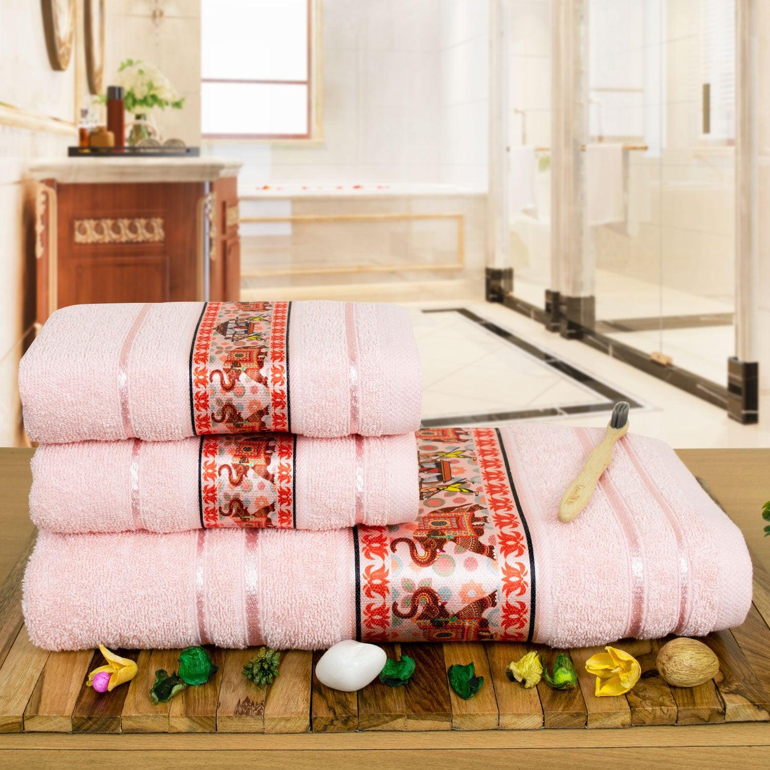 Royal Designed Rajvanshi 440 GSM Cotton Set of 3 (1 Bath & 2 Hand Towels) - Rangoli