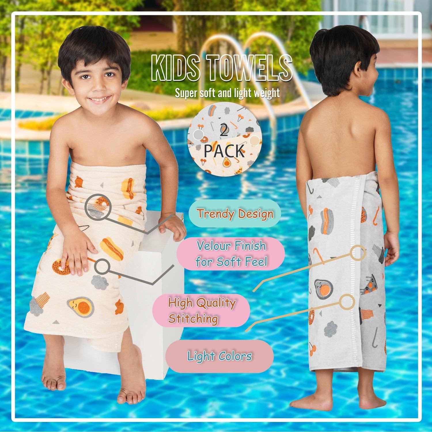 Rangoli Kids Printed Cotton Bath Towel Set of 4 | Anti-Bacterial, Ultr