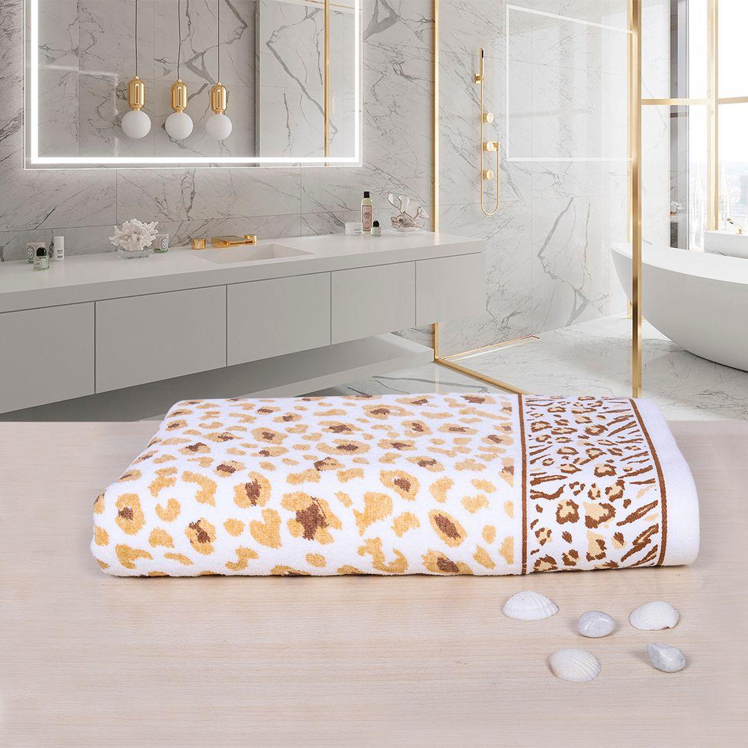 Snow Leopard 100% Cotton Bath Towel, 500 GSM - Beige