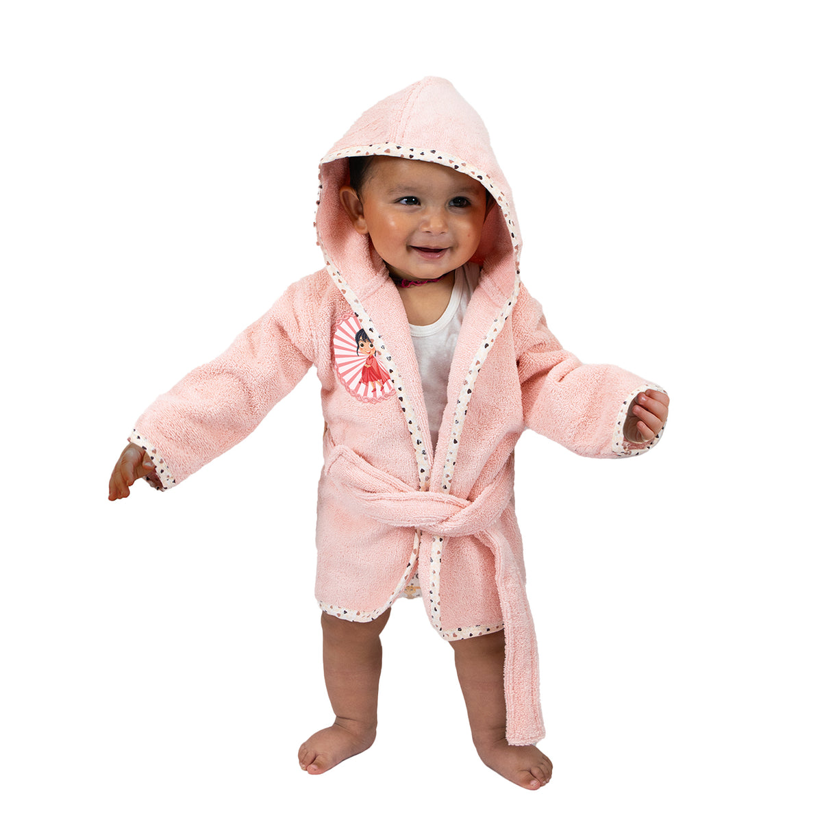 Rangoli Baby Bathrobe Ultra Soft With Matching Slipper, full Sleeves And Attached Adjustable Belt