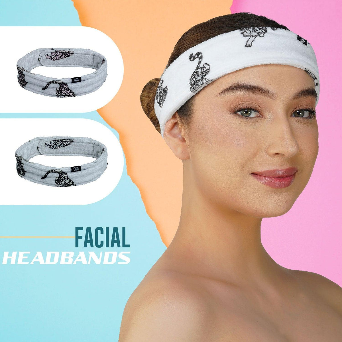 Jaguar Printed Headbands For Women & Girls | Beige & Grey (Pack of 2) - Rangoli