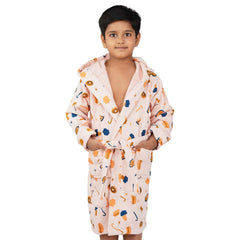 Rangoli Kids Cotton Bathrobe 400 GSM (Pizza Design) for Girls and Boys