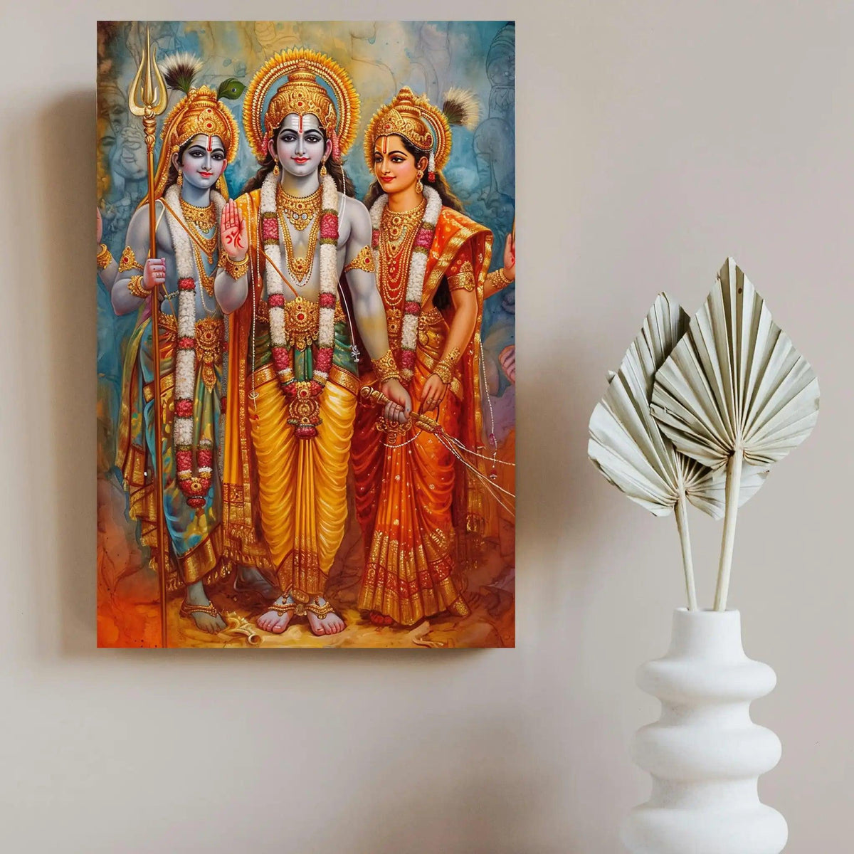 Shree Ram, Sita, and Laxman Canvas Wall Painting | Cotton Stretched Canvas - Rangoli