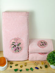 Prima Dream 100% Cotton Towel Set of 3 (Applique Embroidery), 450 GSM