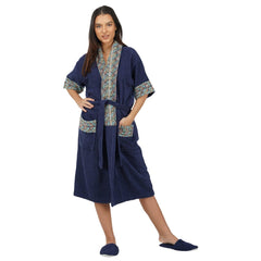 Rangoli Sunshine 500 GSM Cotton Bathrobe For  Women with Matching Slippers