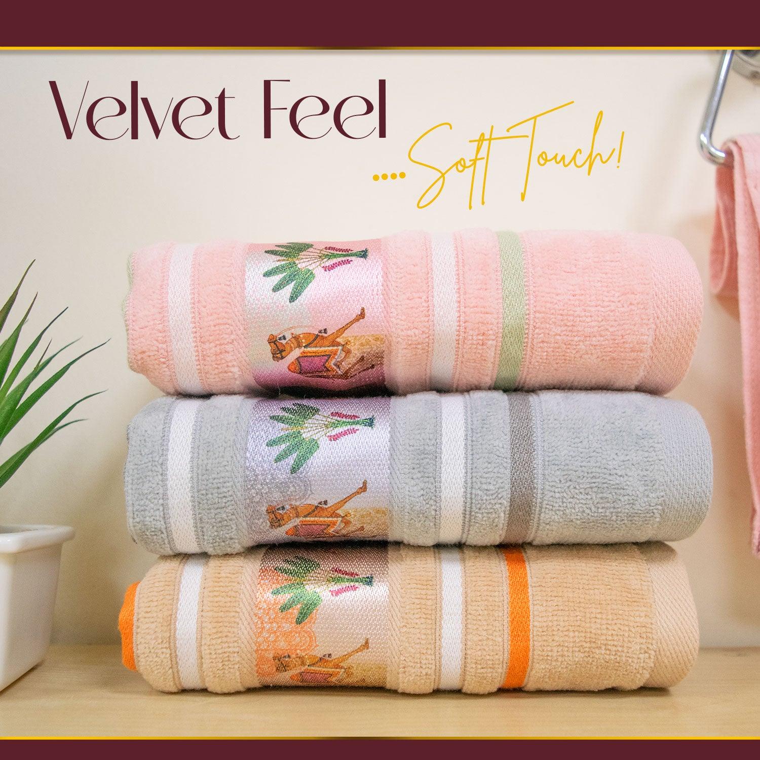 Regal Hand Towel Set Of 3 | Ultra Soft & Highly Absorbent Towels | Light Beige, Grey, Peach - Rangoli