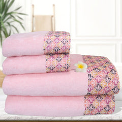 Prima Lace 100% Cotton Bath and Hand Towel Set of 4 | Ultra Soft, Highly Absorbent Luxurious Towels - Rangoli