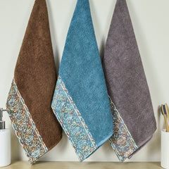 Sunshine 550 GSM Cotton Hand Towel Set of 3 (Brown, Ash, Blue)