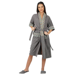 Rangoli Sunshine 500 GSM Cotton Bathrobe For  Women with Matching Slippers