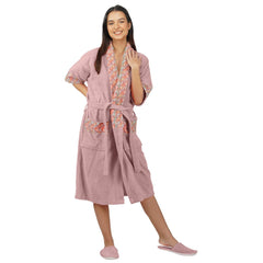 Rangoli Sunshine 500 GSM Cotton Bathrobe For  Women with Matching Slippers