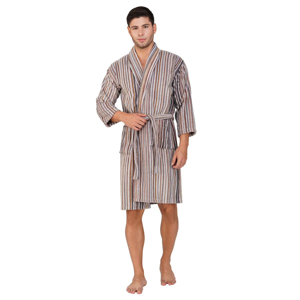 Pinstripe Men 420 GSM Cotton Bathrobe