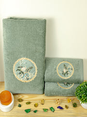 Prima Dream 100% Cotton Towel Set of 3 (Applique Embroidery), 450 GSM