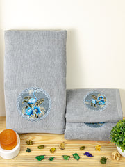 Prima Dream 100% Cotton Towel Set of 3 (Applique Embroidery), 450 GSM