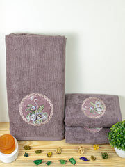 Prima Dream 100% Cotton Towel Set of 3 (Applique Embroidery), 450 GSM