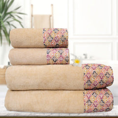 Prima Lace 100% Cotton Bath and Hand Towel Set of 4 | Ultra Soft, Highly Absorbent Luxurious Towels - Rangoli