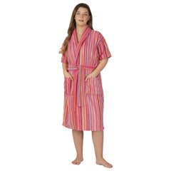 Pinstripe Women 420 GSM Cotton Bathrobe