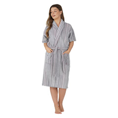 Pinstripe Women 420 GSM Cotton Bathrobe