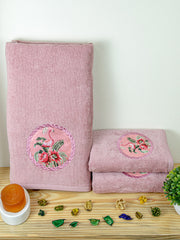 Prima Dream 100% Cotton Towel Set of 3 (Applique Embroidery), 450 GSM