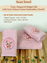 Prima Dream 100% Cotton Towel Set of 3 (Applique Embroidery), 450 GSM