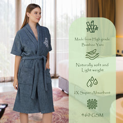 Rangoli Royal Bamboo Bathrobe for Women | Eco-Friendly, Ultra-Soft & Lightweight | 100% Bamboo Fiber | Highly Absorbent, Breathable & Gentle on Skin |