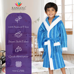 Rangoli Tonal 100% Cotton  Hooded Kids Bathrobe 400 GSM for Gils and Boys