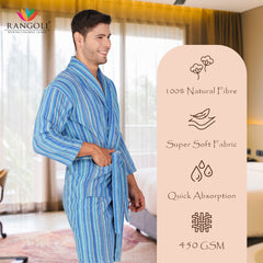 Pinstripe Men 420 GSM Cotton Bathrobe