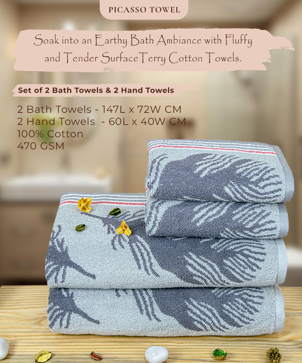 Picasso 100% Cotton Bath Towel Set of 4, 470 GSM (2 Bath & 2 Hand)