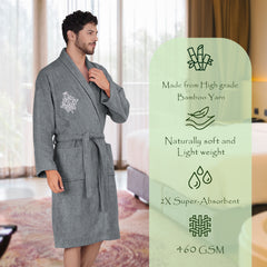 Rangoli Royal Bamboo Bathrobe for Men | Ultra-Soft & Lightweight | 100% Bamboo Fabric | Highly Absorbent, Eco-Friendly & Breathable