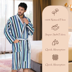 Pinstripe Men 420 GSM Cotton Bathrobe - Rangoli