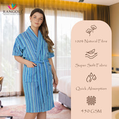 Pinstripe Women 420 GSM Cotton Bathrobe