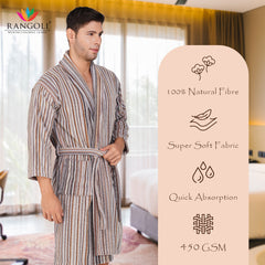 Pinstripe Men 420 GSM Cotton Bathrobe