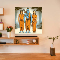 Shree Ram, Sita Canvas Wall Painting | Cotton Stretched Canvas - Rangoli