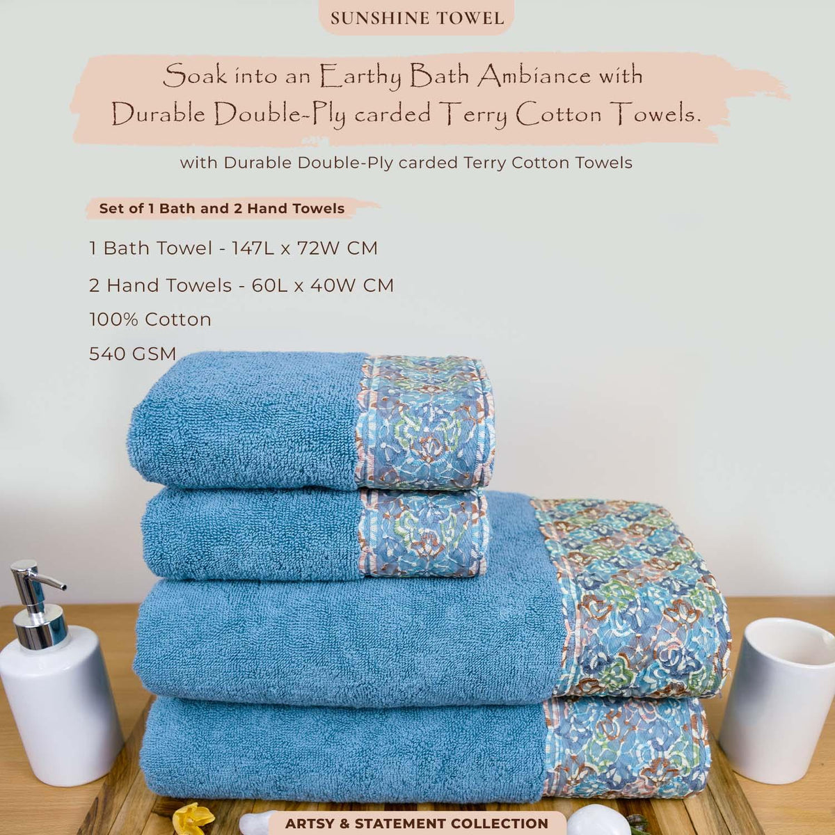 Sunshine 550 GSM Cotton Towel Set of 4 | Ultra Soft, Extra Absorbent Luxurious Towels