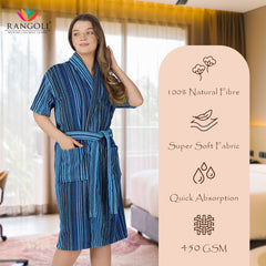 Pinstripe Women 420 GSM Cotton Bathrobe