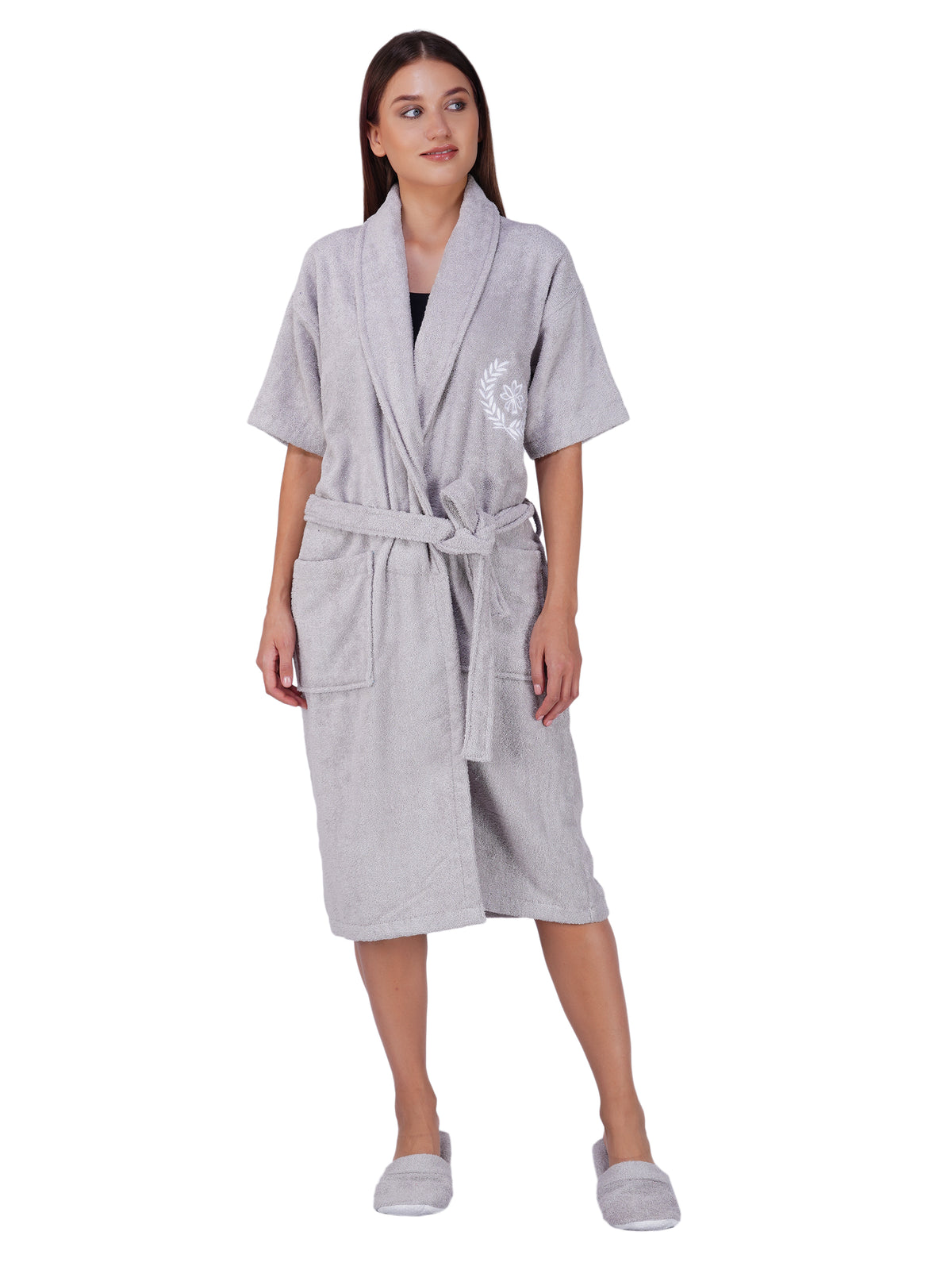 Rangoli Organic Bamboo Bathrobe for Women | Light Grey