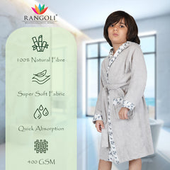 Rangoli Kids Bamboo Hooded Bathrobe | 500 GSM Ultra-Soft & Lightweight | 100% Bamboo Fabric for Gentle Comfort | Highly Absorbent & Breathable | Perfect for Bath, Swim, and Relaxation | Available in Various Sizes