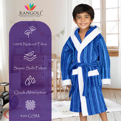 Rangoli Tonal 100% Cotton  Hooded Kids Bathrobe 400 GSM for Gils and Boys