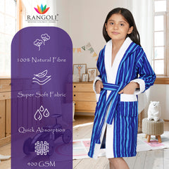 Rangoli Tonal 100% Cotton  Hooded Kids Bathrobe 400 GSM for Gils and Boys