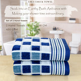 Rangoli Lira Check 100% Cotton Hand Towel Set of 2, 450 GSM