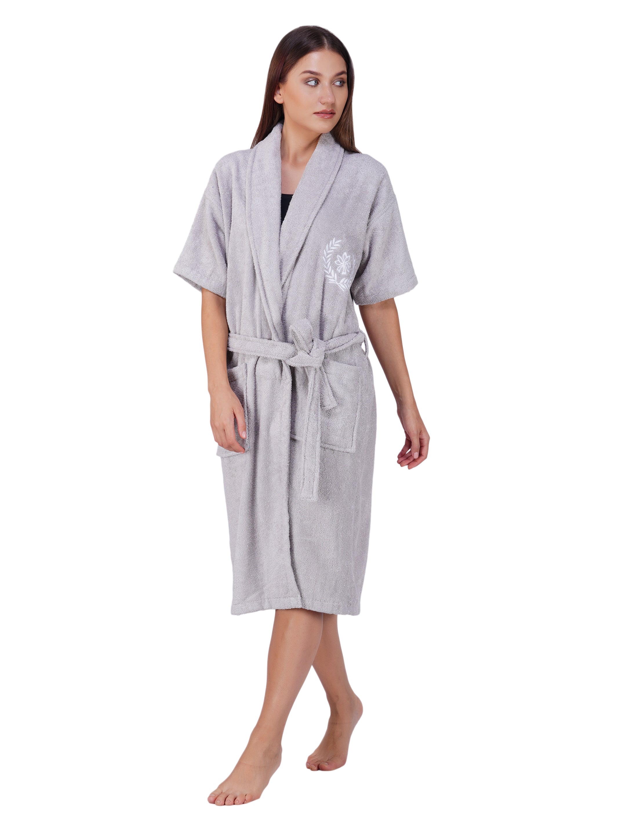 Rangoli Organic Bamboo Bathrobe for Women | Light Grey