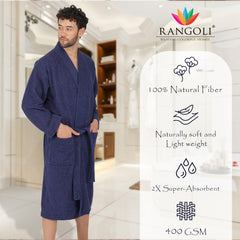 Rangoli Noble Cotton Adult Bathrobe for Men 400 GSM