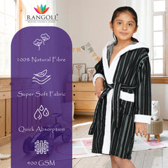 Rangoli Tonal 100% Cotton  Hooded Kids Bathrobe 400 GSM for Gils and Boys