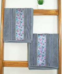 Victoria 100% Cotton Towel set of 4, (Printed Border), 450 GSM