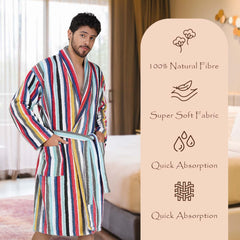 Pinstripe Men 420 GSM Cotton Bathrobe - Rangoli