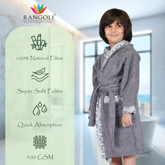 Rangoli Kids Bamboo Hooded Bathrobe | 500 GSM Ultra-Soft & Lightweight | 100% Bamboo Fabric for Gentle Comfort | Highly Absorbent & Breathable | Perfect for Bath, Swim, and Relaxation | Available in Various Sizes