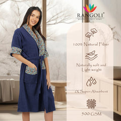 Rangoli Sunshine 500 GSM Cotton Bathrobe For  Women