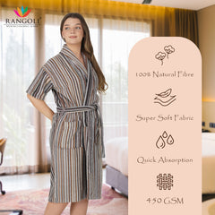 Pinstripe Women 420 GSM Cotton Bathrobe