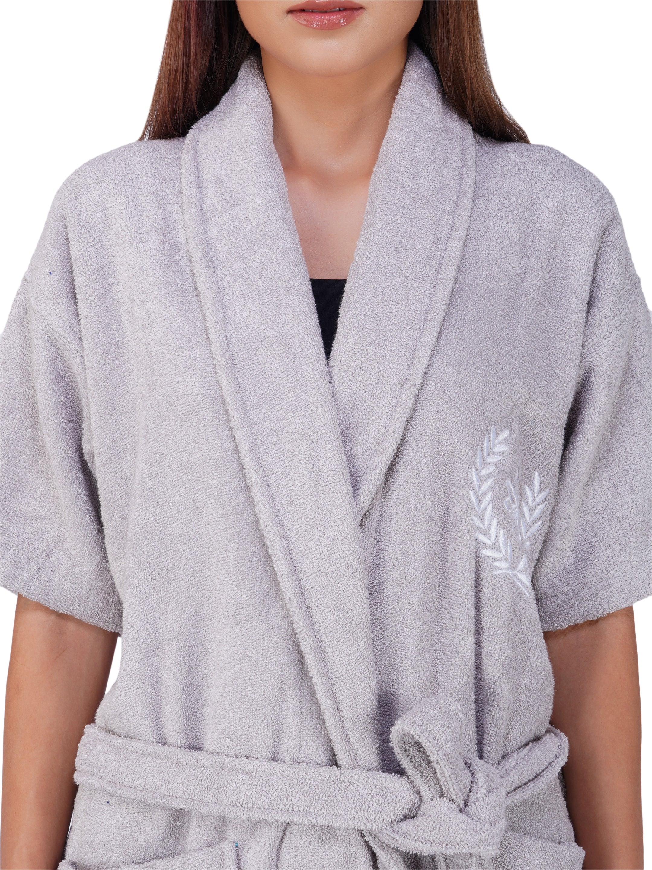 Rangoli Organic Bamboo Bathrobe for Women | Light Grey