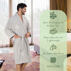 Rangoli Royal Bamboo Bathrobe for Men | Ultra-Soft & Lightweight | 100% Bamboo Fabric | Highly Absorbent, Eco-Friendly & Breathable